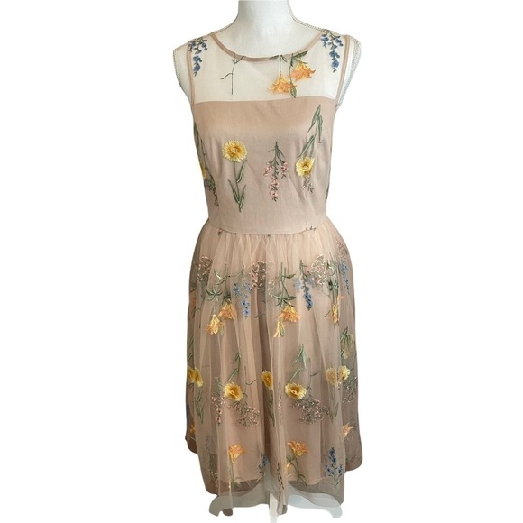 Jessica Howard Blush Pink Pastel Embroidered Flower & Tulle Sleeveless Dress. 10 - Picture 1 of 13
